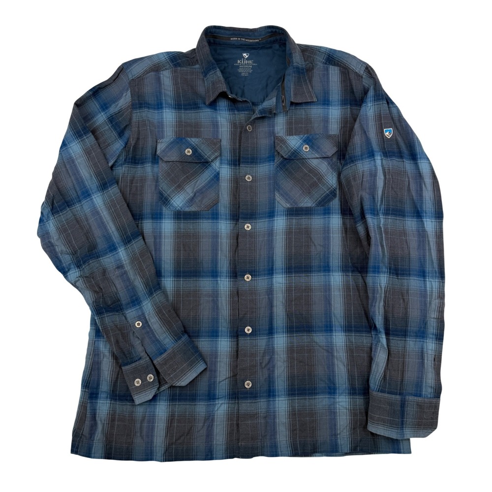Kuhl Dillingr Flannel Shirt Mens Medium Blue Plaid Long Sleeve Button Down 7186